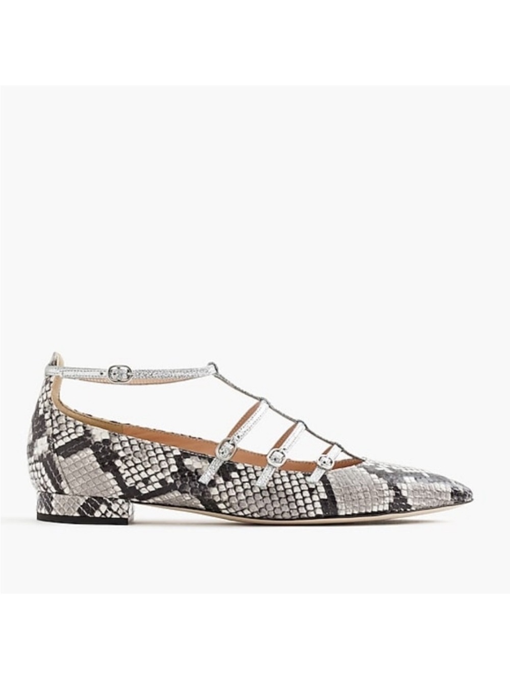 J. Crew Silver Snakeskin-Print Caged Pointed Flats